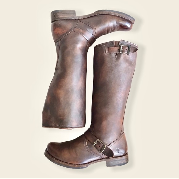 Frye Veronica Slouch Brown Leather Engineer Boots - Picture 16 of 16